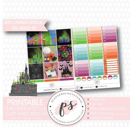 Scary Things Halloween Full Weekly Kit Printable Planner Digital Stickers (for use with Erin Condren Vertical) - Plannerologystudio