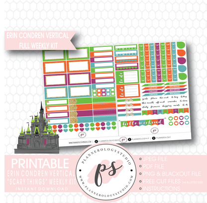 Scary Things Halloween Full Weekly Kit Printable Planner Digital Stickers (for use with Erin Condren Vertical) - Plannerologystudio