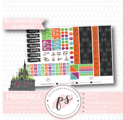 Scary Things Halloween Full Weekly Kit Printable Planner Digital Stickers (for use with Erin Condren Vertical) - Plannerologystudio