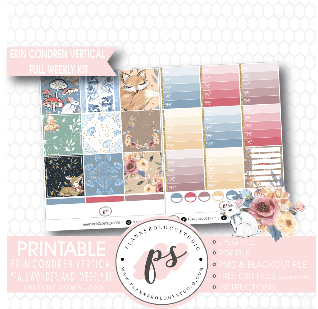 Fall Wonderland Full Weekly Kit Printable Planner Digital Stickers (for use with Erin Condren Vertical) - Plannerologystudio