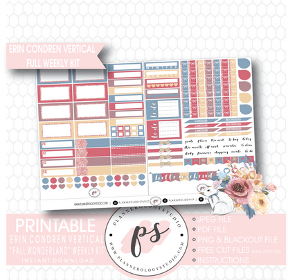 Fall Wonderland Full Weekly Kit Printable Planner Digital Stickers (for use with Erin Condren Vertical) - Plannerologystudio