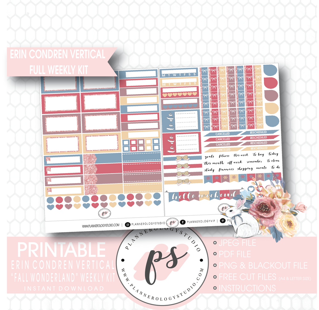 Fall Wonderland Full Weekly Kit Printable Planner Digital Stickers (for use with Erin Condren Vertical) - Plannerologystudio