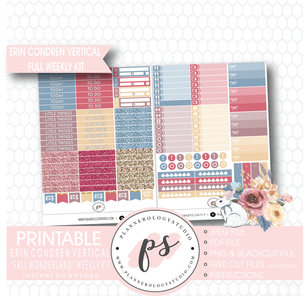 Fall Wonderland Full Weekly Kit Printable Planner Digital Stickers (for use with Erin Condren Vertical) - Plannerologystudio