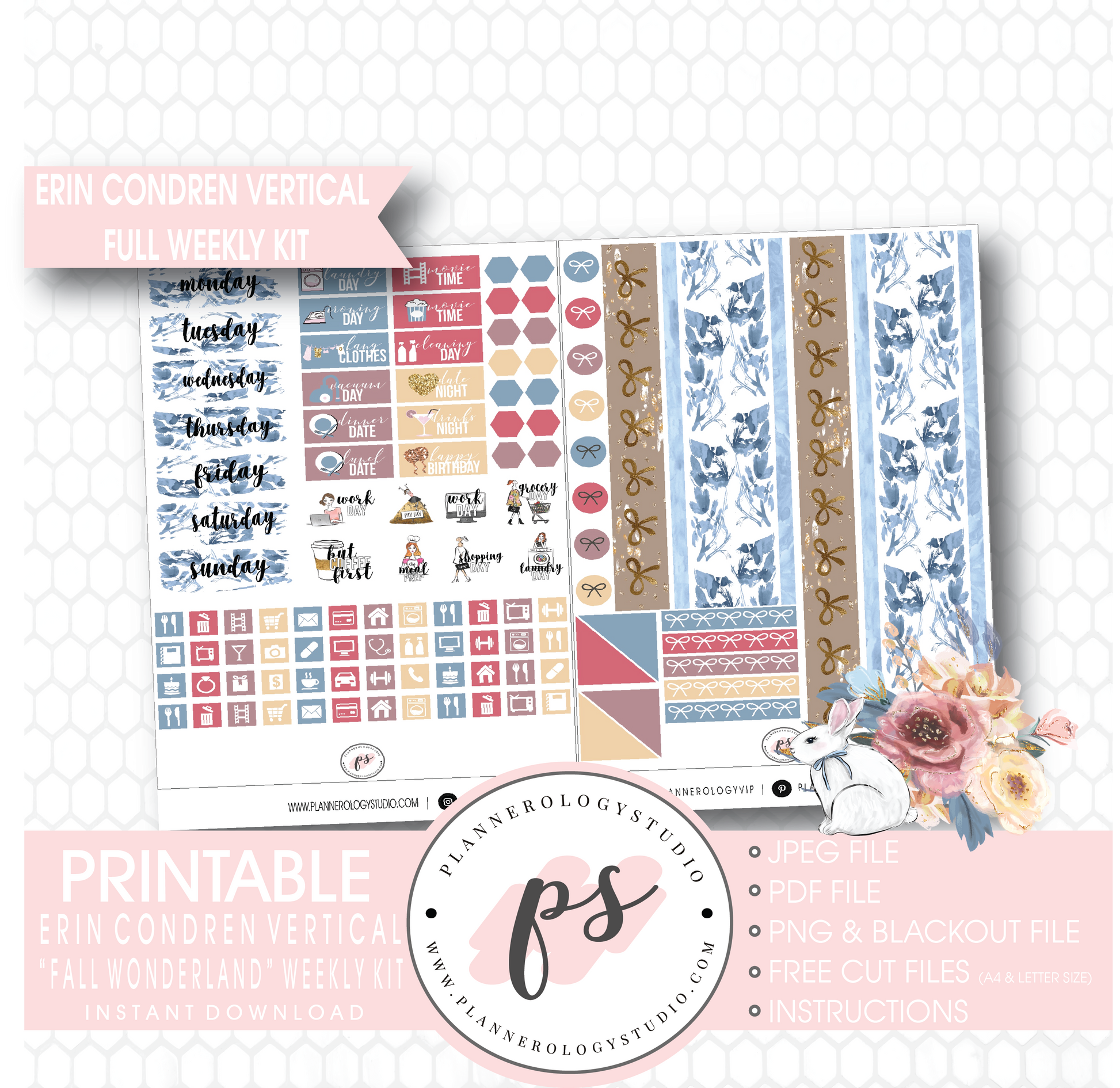 Fall Wonderland Full Weekly Kit Printable Planner Digital Stickers (for use with Erin Condren Vertical) - Plannerologystudio