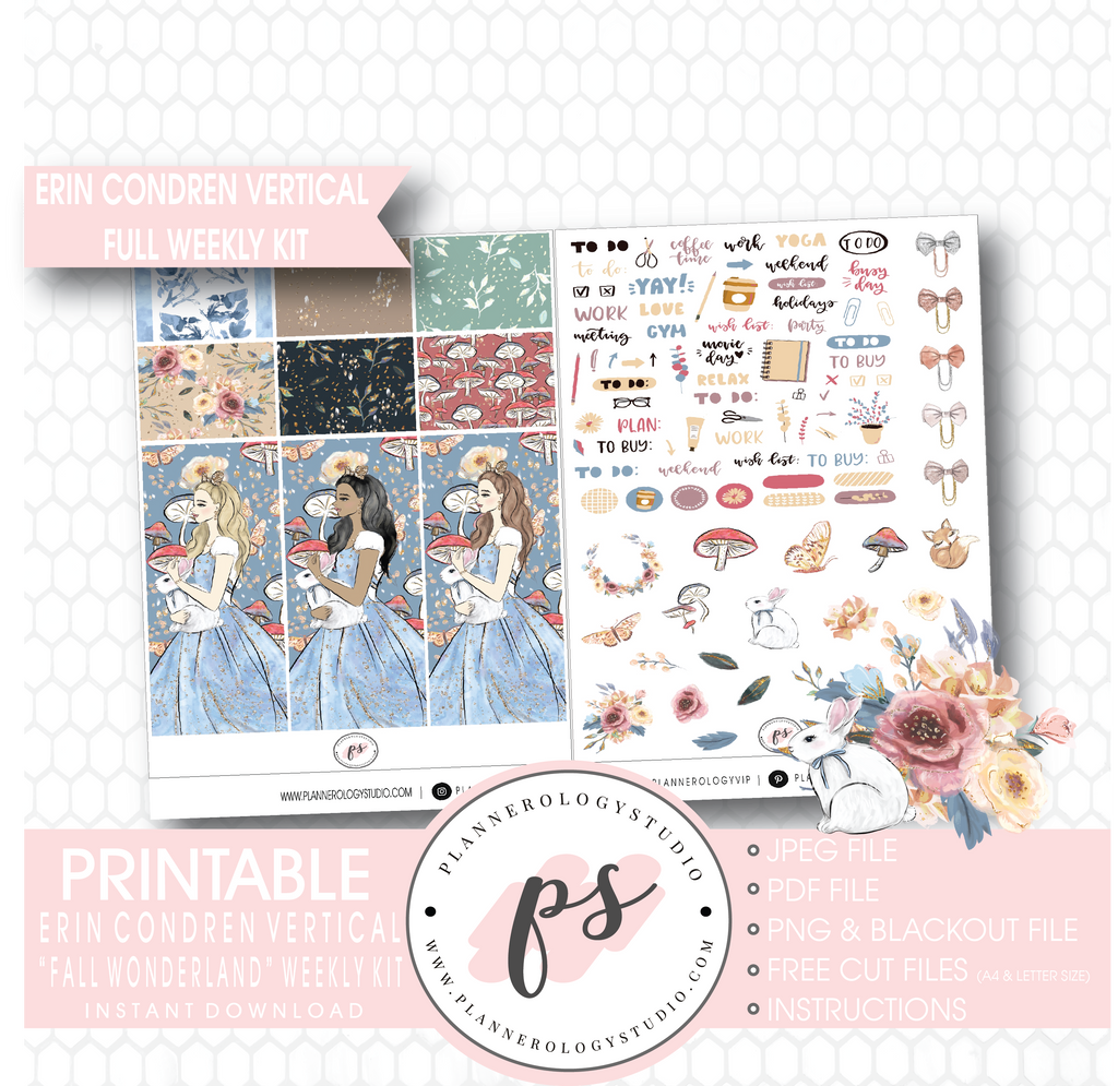 Fall Wonderland Full Weekly Kit Printable Planner Digital Stickers (for use with Erin Condren Vertical) - Plannerologystudio