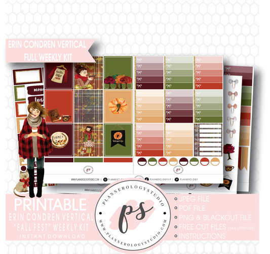 Fall Fest Full Weekly Kit Printable Planner Digital Stickers (for use with Erin Condren Vertical) - Plannerologystudio