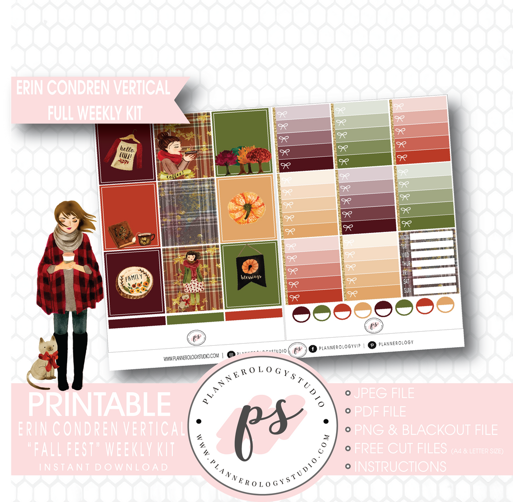 Fall Fest Full Weekly Kit Printable Planner Digital Stickers (for use with Erin Condren Vertical) - Plannerologystudio