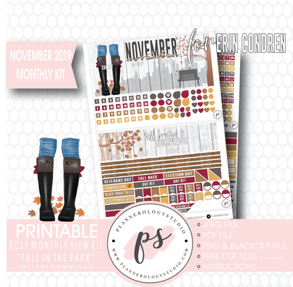 Fall in the Park November 2019 Monthly View Kit Digital Printable Planner Stickers (for use with Erin Condren) - Plannerologystudio
