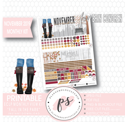 Fall in the Park November 2019 Monthly View Kit Digital Printable Planner Stickers (for use with Erin Condren) - Plannerologystudio