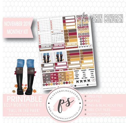 Fall in the Park November 2019 Monthly View Kit Digital Printable Planner Stickers (for use with Erin Condren) - Plannerologystudio