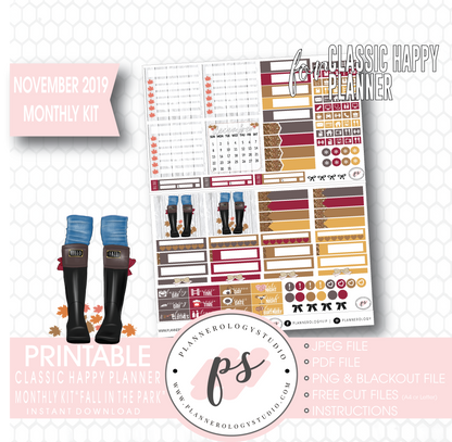 Fall in the Park November 2019 Monthly View Kit Digital Printable Planner Stickers (for use with Classic Happy Planner) - Plannerologystudio