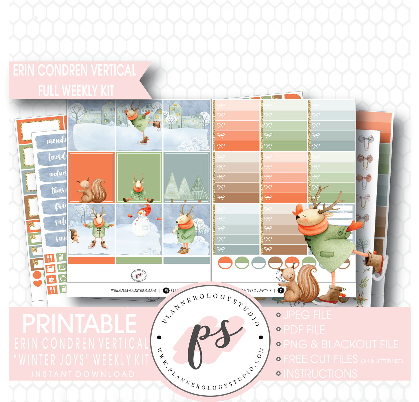 Winter Joys Full Weekly Kit Printable Planner Digital Stickers (for use with Erin Condren Vertical) - Plannerologystudio