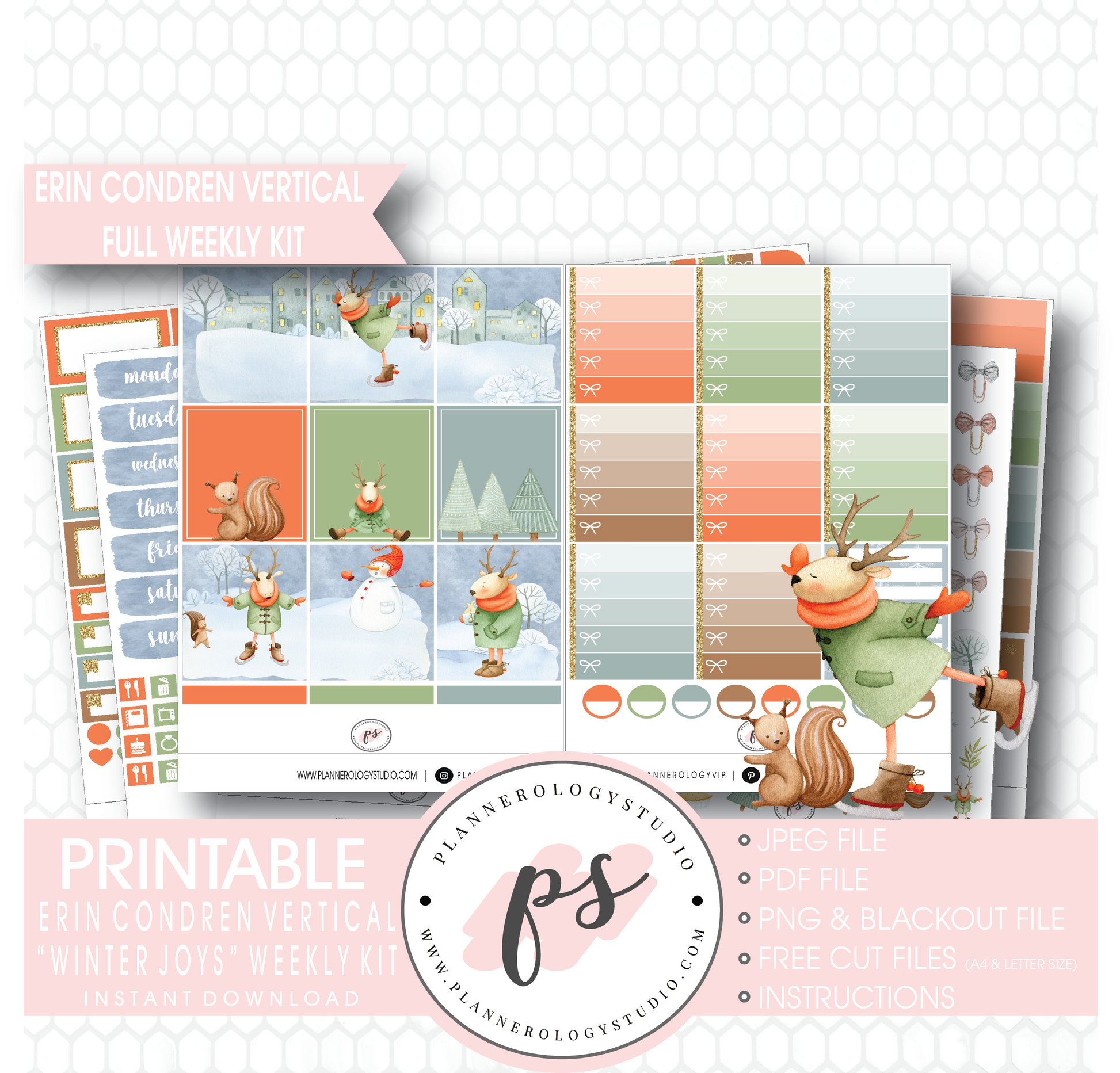 Winter Joys Full Weekly Kit Printable Planner Digital Stickers (for use with Erin Condren Vertical) - Plannerologystudio
