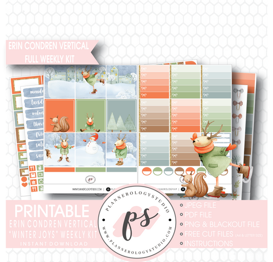 Winter Joys Full Weekly Kit Printable Planner Digital Stickers (for use with Erin Condren Vertical) - Plannerologystudio