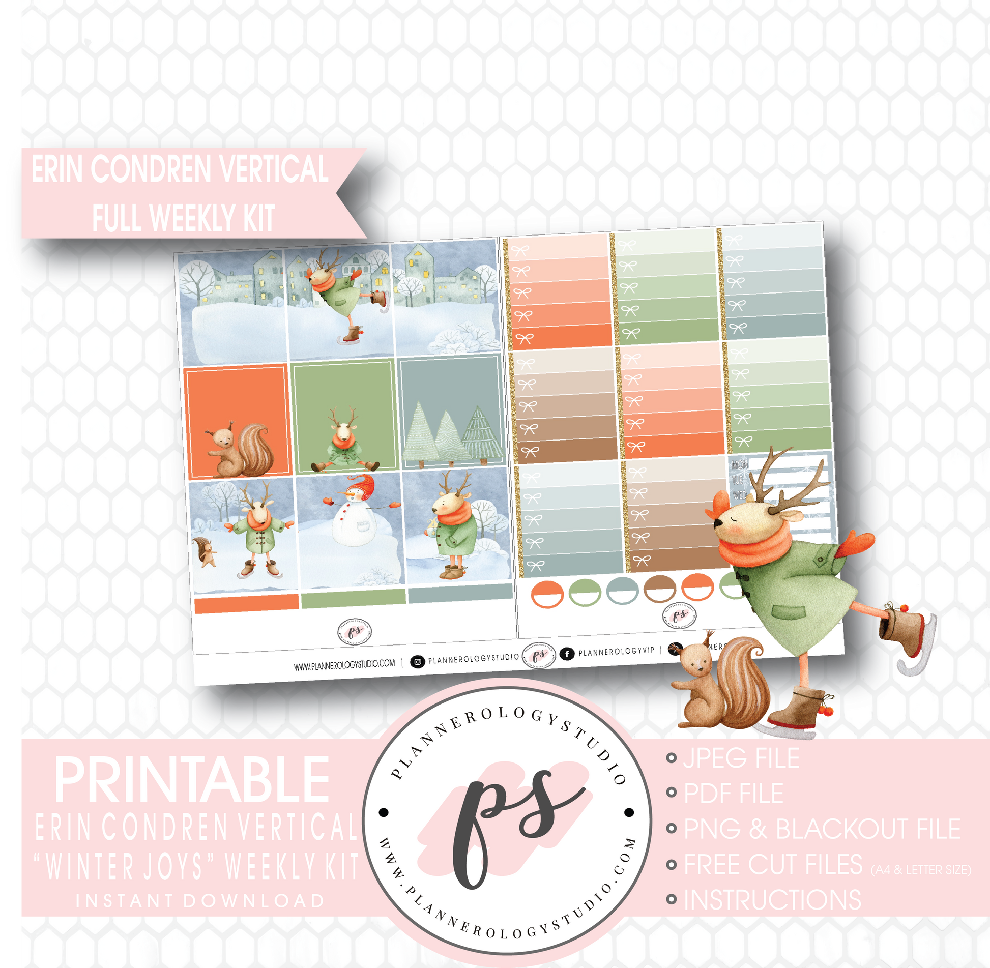 Winter Joys Full Weekly Kit Printable Planner Digital Stickers (for use with Erin Condren Vertical) - Plannerologystudio