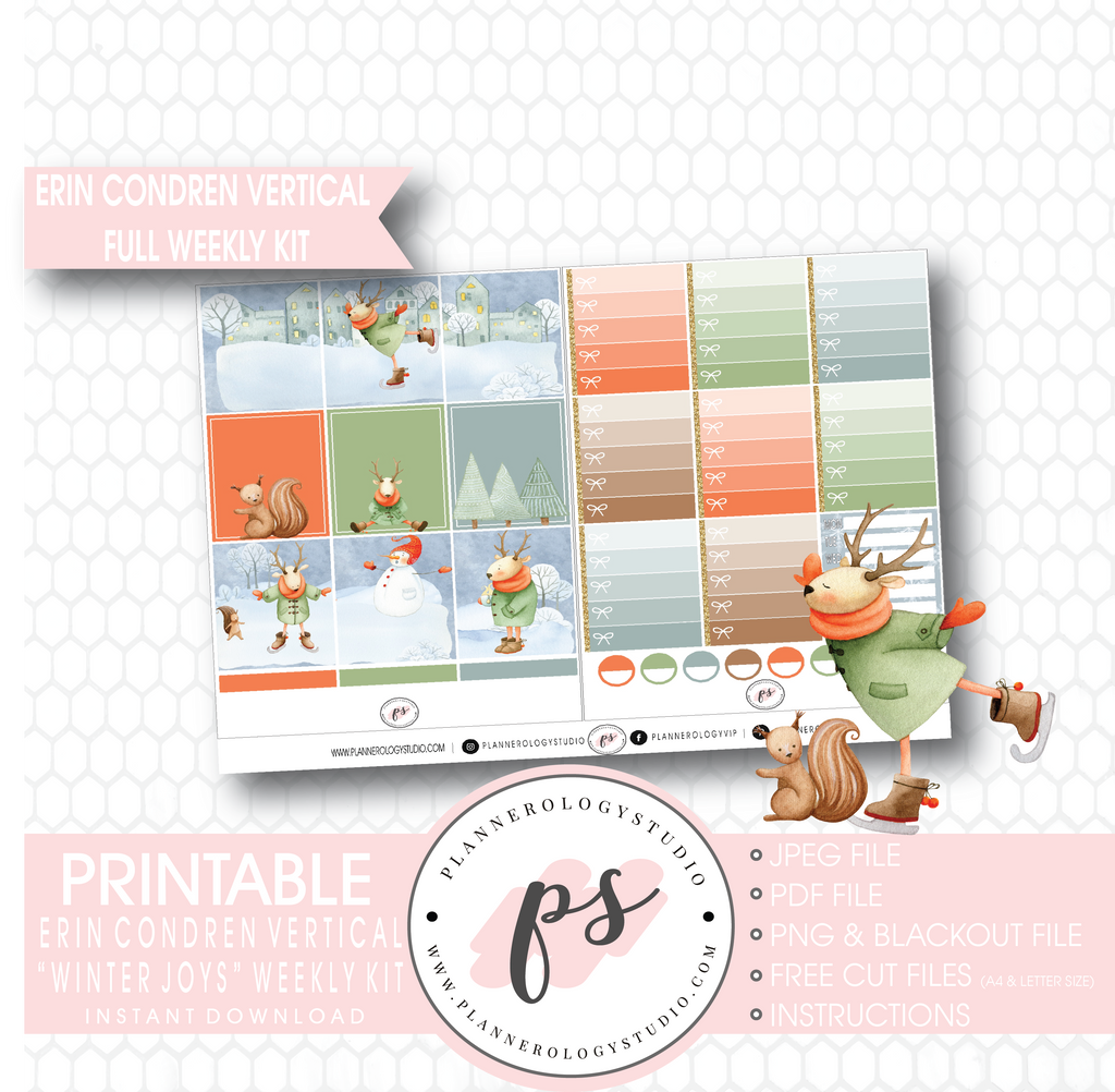 Winter Joys Full Weekly Kit Printable Planner Digital Stickers (for use with Erin Condren Vertical) - Plannerologystudio