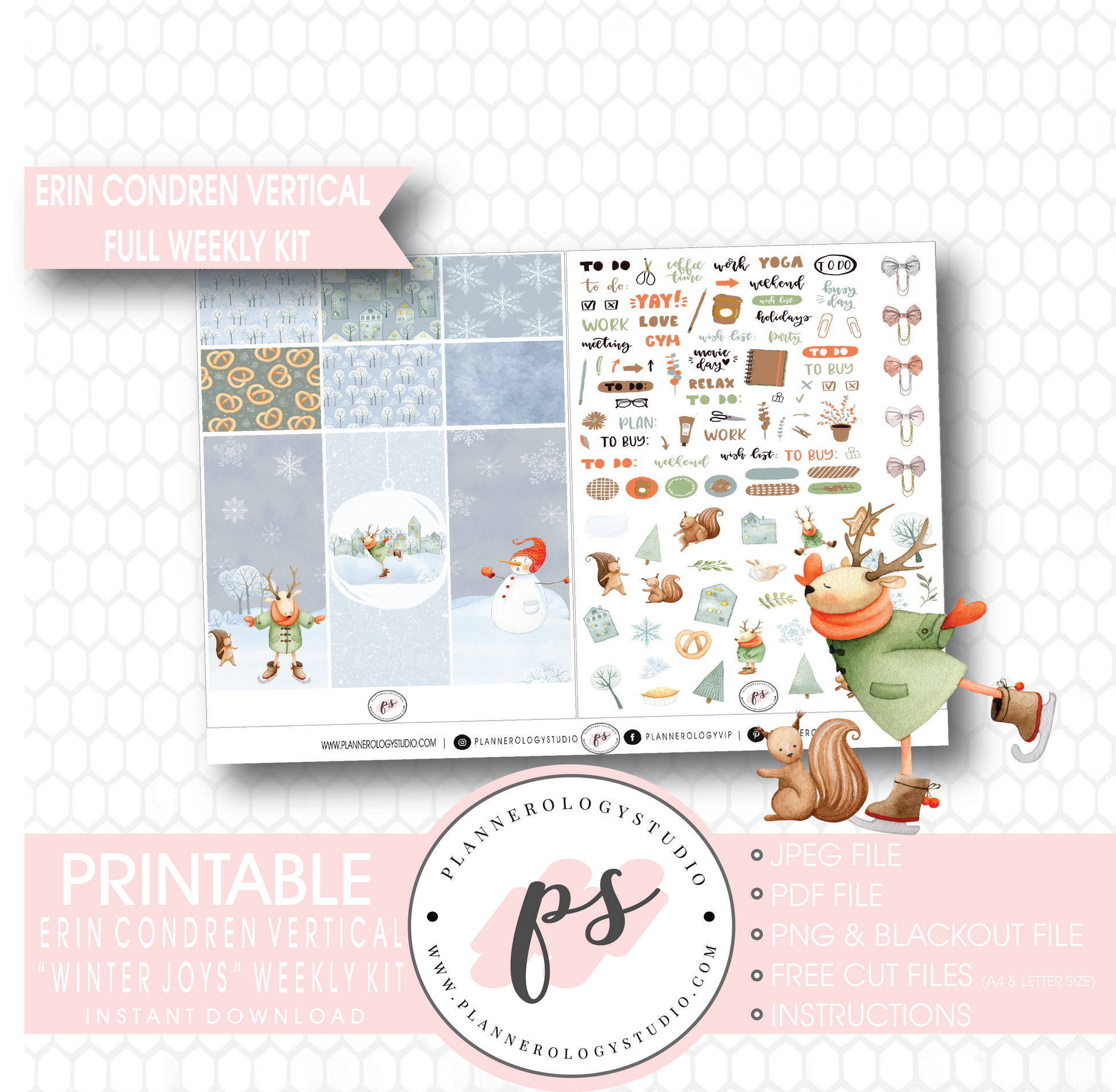 Winter Joys Full Weekly Kit Printable Planner Digital Stickers (for use with Erin Condren Vertical) - Plannerologystudio