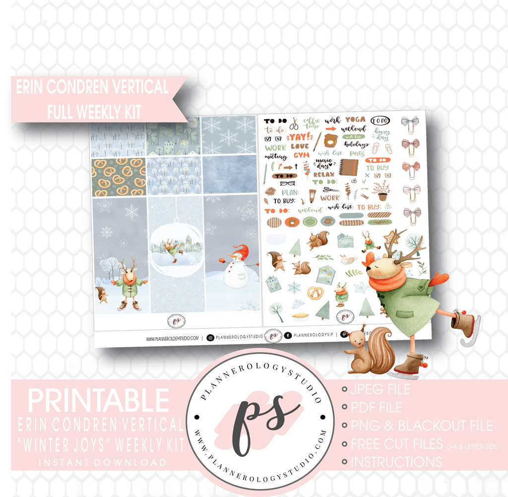 Winter Joys Full Weekly Kit Printable Planner Digital Stickers (for use with Erin Condren Vertical) - Plannerologystudio