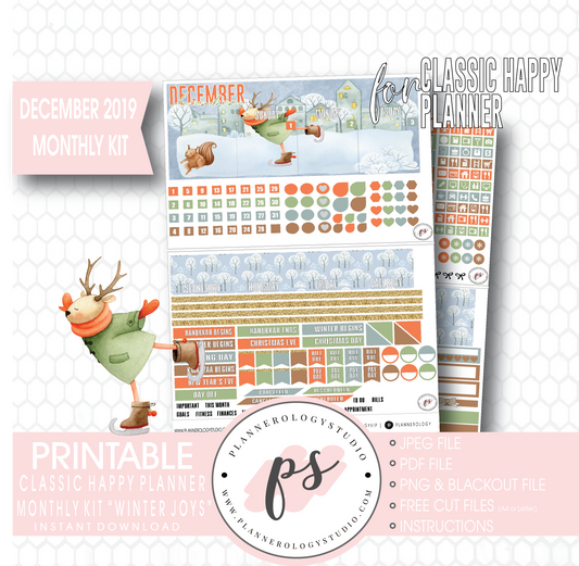 Winter Joys December 2019 Monthly View Kit Digital Printable Planner Stickers (for use with Classic Happy Planner) - Plannerologystudio