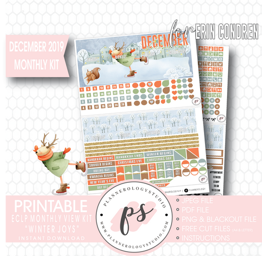 Winter Joys December 2019 Monthly View Kit Digital Printable Planner Stickers (for use with Erin Condren) - Plannerologystudio