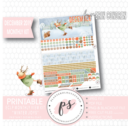 Winter Joys December 2019 Monthly View Kit Digital Printable Planner Stickers (for use with Erin Condren) - Plannerologystudio