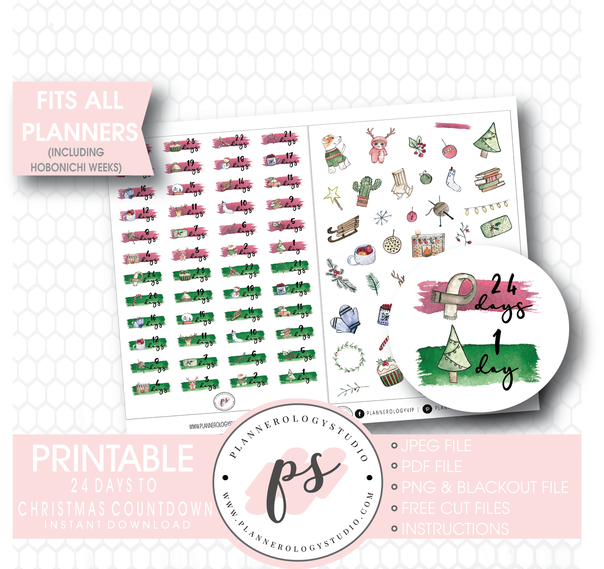 24 Days to Christmas & Deco Planner Icons Digital Printable Planner Stickers - Plannerologystudio