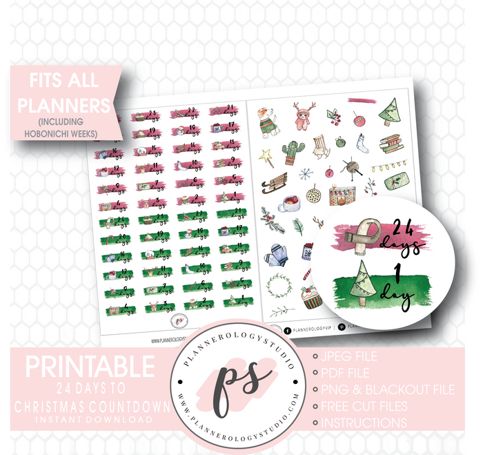 24 Days to Christmas & Deco Planner Icons Digital Printable Planner Stickers - Plannerologystudio