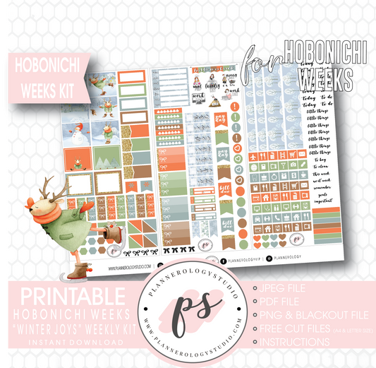 Winter Joys Weekly Kit Printable Digital Planner Stickers (for use with Hobonichi Weeks) - Plannerologystudio