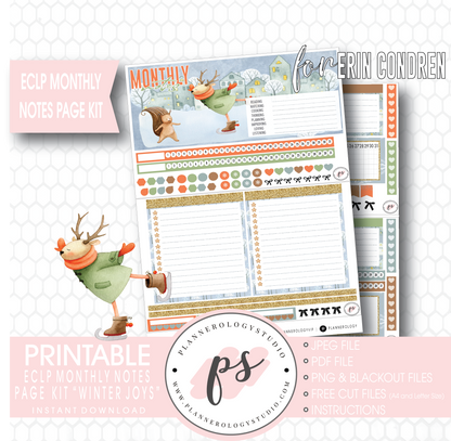 Winter Joys Monthly Notes Page Kit Digital Printable Planner Stickers (for use with Erin Condren) - Plannerologystudio