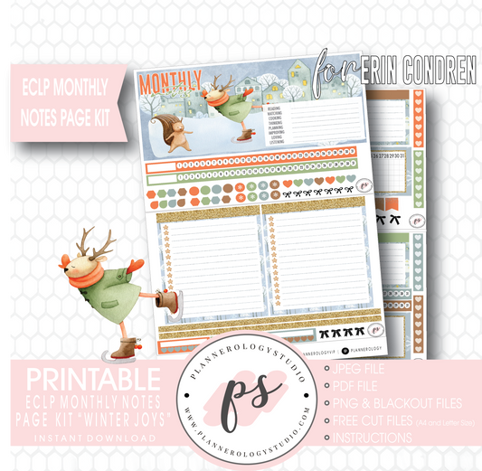 Winter Joys Monthly Notes Page Kit Digital Printable Planner Stickers (for use with Erin Condren) - Plannerologystudio