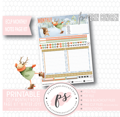 Winter Joys Monthly Notes Page Kit Digital Printable Planner Stickers (for use with Erin Condren) - Plannerologystudio