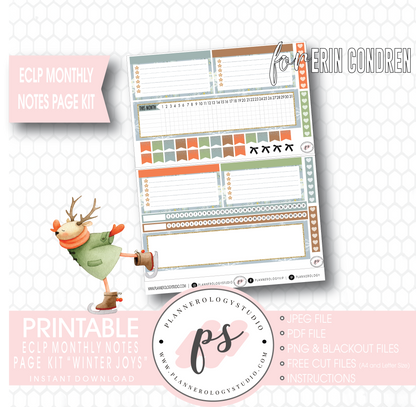 Winter Joys Monthly Notes Page Kit Digital Printable Planner Stickers (for use with Erin Condren) - Plannerologystudio