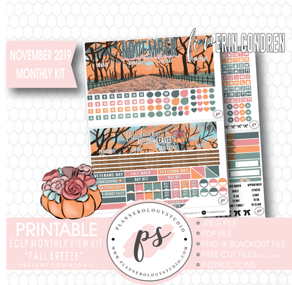 Fall Breeze November 2019 Monthly View Kit Digital Printable Planner Stickers (for use with Erin Condren) - Plannerologystudio