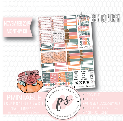 Fall Breeze November 2019 Monthly View Kit Digital Printable Planner Stickers (for use with Erin Condren) - Plannerologystudio