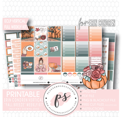 Fall Breeze Full Weekly Kit Printable Planner Digital Stickers (for use with Erin Condren Vertical) - Plannerologystudio