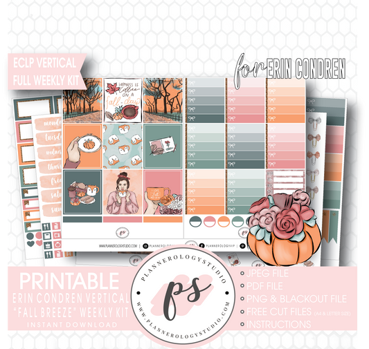 Fall Breeze Full Weekly Kit Printable Planner Digital Stickers (for use with Erin Condren Vertical) - Plannerologystudio