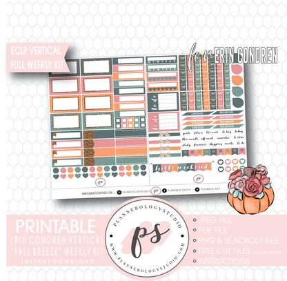 Fall Breeze Full Weekly Kit Printable Planner Digital Stickers (for use with Erin Condren Vertical) - Plannerologystudio