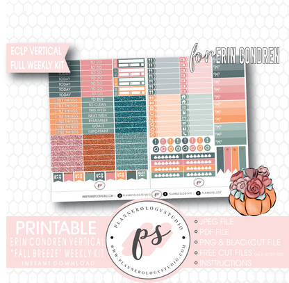 Fall Breeze Full Weekly Kit Printable Planner Digital Stickers (for use with Erin Condren Vertical) - Plannerologystudio
