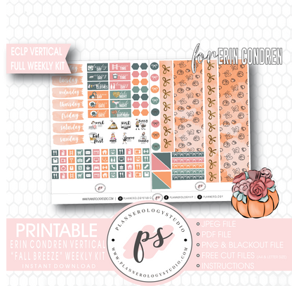 Fall Breeze Full Weekly Kit Printable Planner Digital Stickers (for use with Erin Condren Vertical) - Plannerologystudio