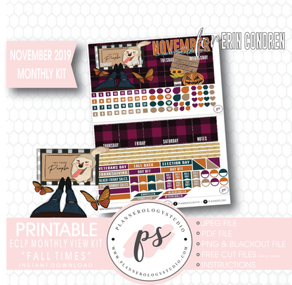 Fall Times November 2019 Monthly View Kit Digital Printable Planner Stickers (for use with Erin Condren) - Plannerologystudio