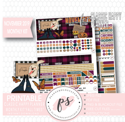 Fall Times November 2019 Monthly View Kit Digital Printable Planner Stickers (for use with Classic Happy Planner) - Plannerologystudio