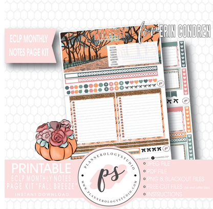 Fall Breeze Monthly Notes Page Kit Digital Printable Planner Stickers (for use with Erin Condren) - Plannerologystudio