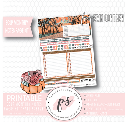 Fall Breeze Monthly Notes Page Kit Digital Printable Planner Stickers (for use with Erin Condren) - Plannerologystudio