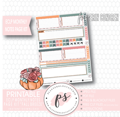 Fall Breeze Monthly Notes Page Kit Digital Printable Planner Stickers (for use with Erin Condren) - Plannerologystudio