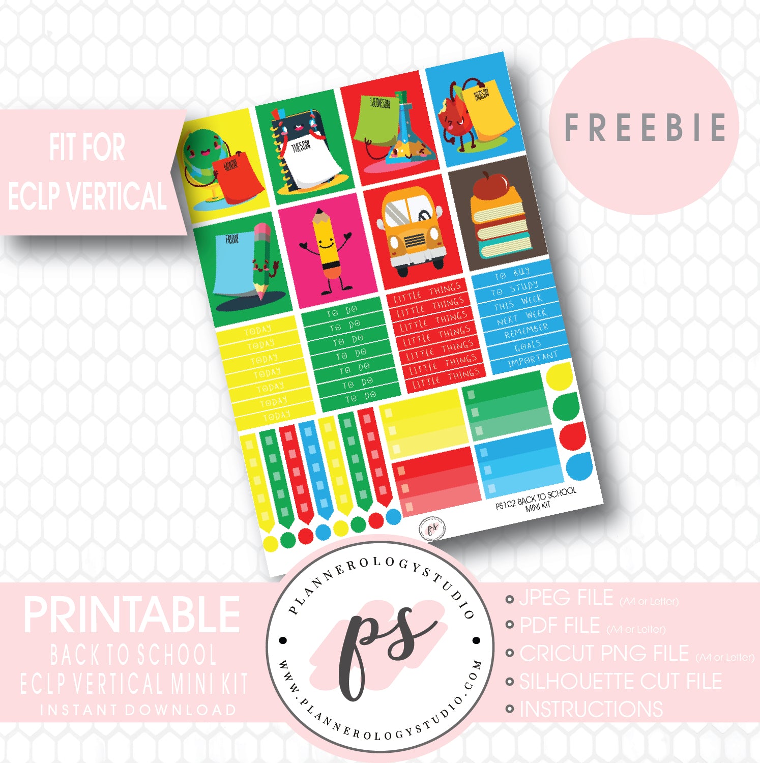Back to School Mini Kit Printable Planner Stickers (for use with ECLP Vertical) (Freebie) - Plannerologystudio