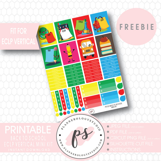 Back to School Mini Kit Printable Planner Stickers (for use with ECLP Vertical) (Freebie) - Plannerologystudio