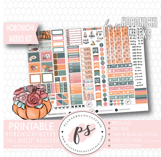 Fall Breeze Weekly Kit Printable Digital Planner Stickers (for use with Hobonichi Weeks) - Plannerologystudio