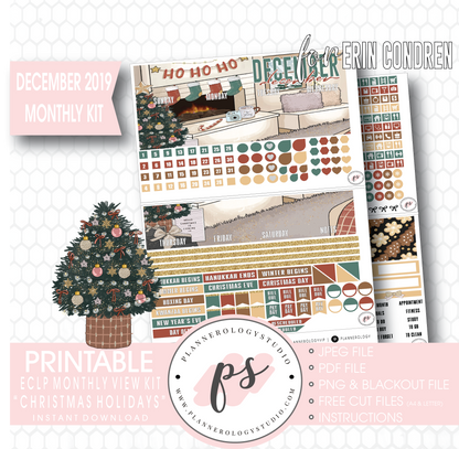 Christmas Holidays December 2019 Monthly View Kit Digital Printable Planner Stickers (for use with Erin Condren) - Plannerologystudio