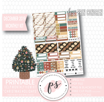 Christmas Holidays December 2019 Monthly View Kit Digital Printable Planner Stickers (for use with Erin Condren) - Plannerologystudio