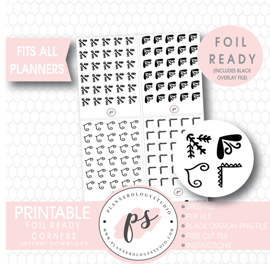Bujo Style Foil Ready Corners Digital Printable Planner Stickers - Plannerologystudio